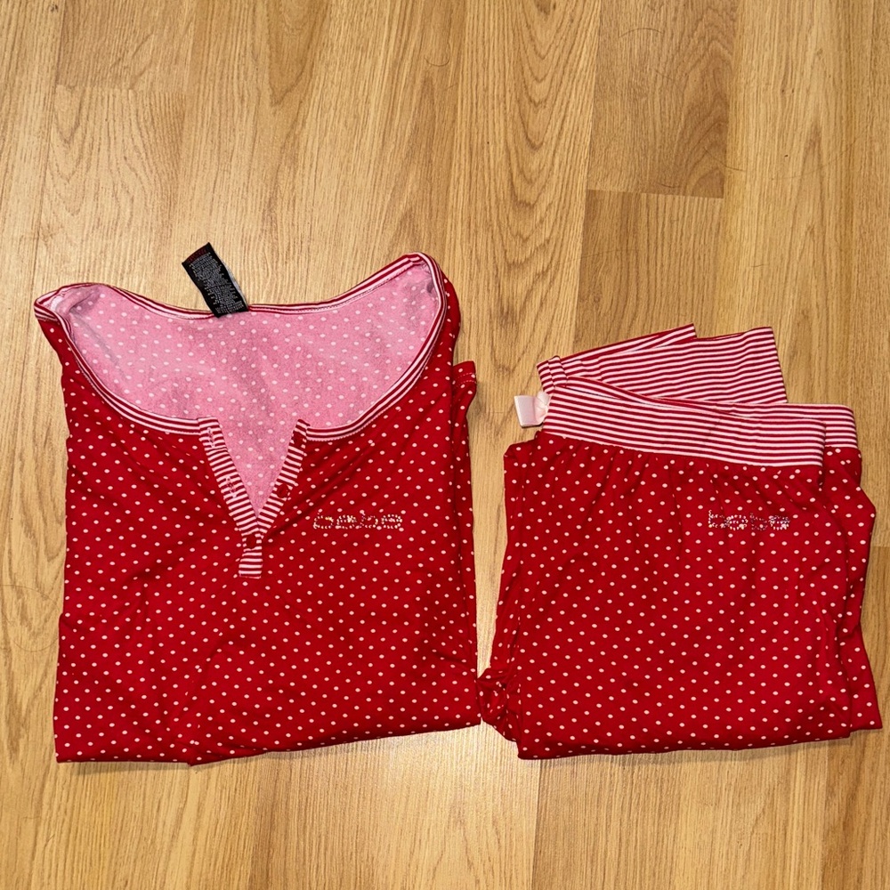 bebe size large stripes and Red Polka Dot Pajama Set super soft
